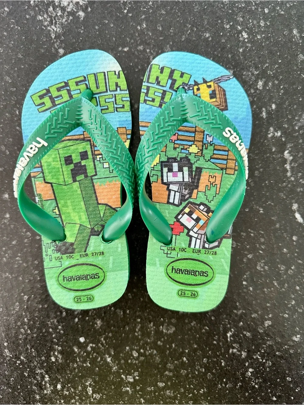 Havaianas Kids Green & Blue Minecraft Flip Flops